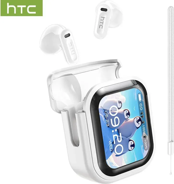 HTC NE20 Kabellose AI-Sprachübersetzungskopfhörer, Bluetooth 5.4, LED-Display, High-Fidelity, wasserdicht, TWS-Touch-Steuerung, geeignet für Büro, Sport, Studieren und Audioanrufe | Eingebautes Mikrofon | Kopfhörer, Weiß