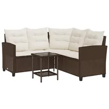 vidaXL Gartensofa in L-Form mit Tisch und Kissen Braun Poly Rattan,
