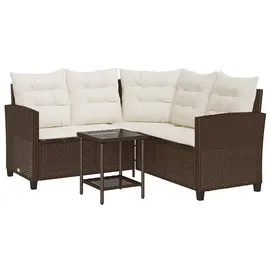 vidaXL Gartensofa in L-Form mit Tisch und Kissen Braun Poly Rattan,