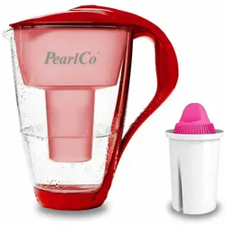 PearlCo Glas-Wasserfilter rot inkl. 1 AquaMag Filterkartusche