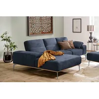 Ecksofa W.SCHILLIG "run" Sofas Gr. B/H/T: 279cm x 88cm x 178cm, Stoff S37, Recamiere links, mit Sitztiefenverstellung, blau (dunkelblau s37) mit elegantem Holzsockel, Füße in Silber matt, Breite 279 cm