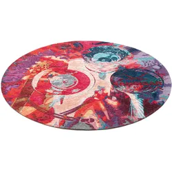 Teppich SANSIBAR "Keitum 008", bunt (multicolor), H:3mm Ø:160cm, Polyester, Teppiche, Flachgewebe, modernes Design, Motiv Gläser & gekreuzte Säbel