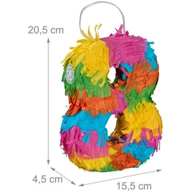 Relaxdays Pinata Zahl 8 HBT 20,5 x 15,5 x 4,5 cm bunt
