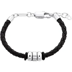 s.Oliver Kids Boys Armband 2035804 Leder schwarz mit Edelstahl-Beads