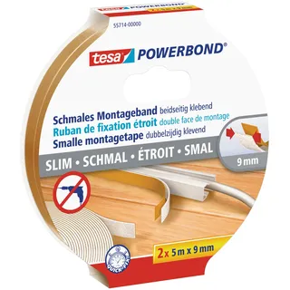 Tesa Powerbond Montageband schmal 2 Stück 5 m x 9 mm