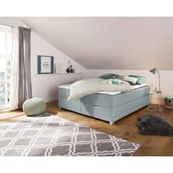 Boxbett INOSIGN "Alexis", blau (petrol), B:180cm L:220cm, Struktur fein (100% Polyester), Komplettbetten, ohne Kopfteil - ideal für Räume mit Dachschrägen; in 4 Breiten