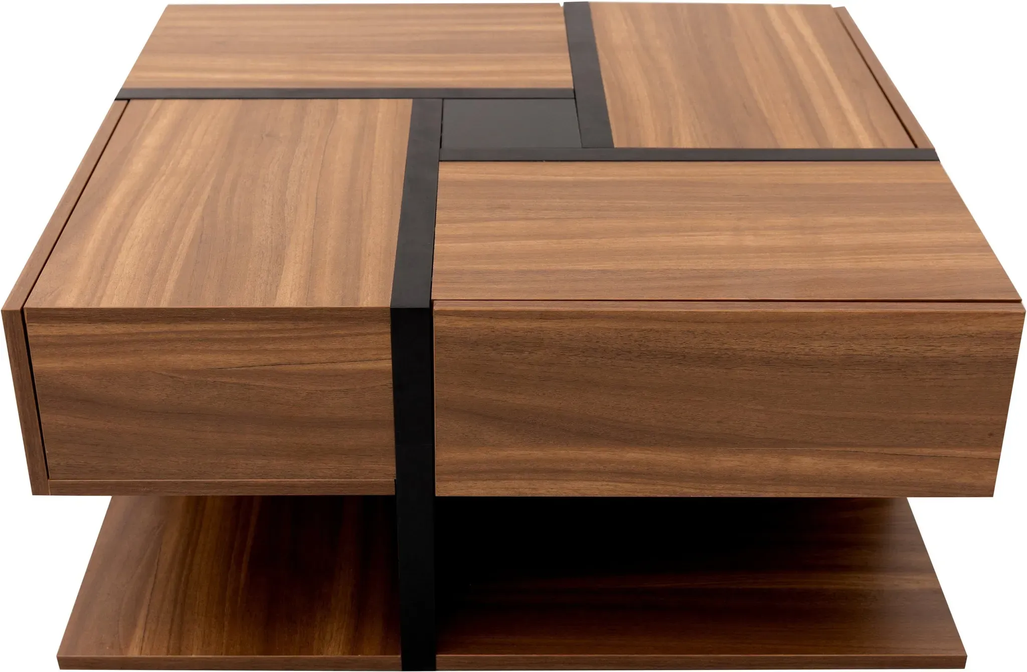 Quadratischer Couchtisch 78x78 cm, Elegantes Design mit 4 Schubladen und Unterablage, Naturfarbe, Perfekt für Wohnzimmer, spacious storage   Aosom.de