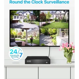 ZOSI 4K PoE Überwachungskamera Set mit 8CH 2TB HDD NVR und 4X 8MP Outdoor PoE IP Kamera, Personenerkennung, Farbe Nachtsicht, Flutlicht Außen Smart Videoüberwachung System