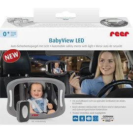 Reer BabyView LED Auto-Sicherheitsspiegel mit Licht - Ihr Baby auf dem Rücksitz immer im Blick, grau