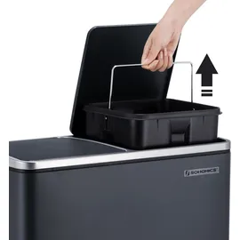 Songmics Mülleimer 2 x 30 Liter, 2 Fächer, Mülltrennsystem, Treteimer, Abfalleimer Küche, 15