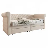 VISTEFLY Schlafsofa Vintage Polsterbett 90x200 mit 2 Schubladen, Lattenrost, Leinen beige