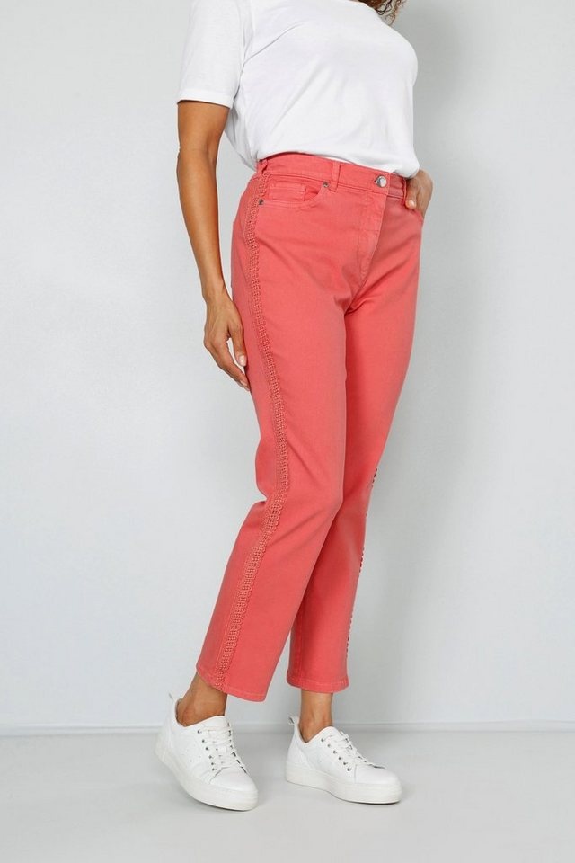 MIAMODA Funktionshose Hose Slim Fit seitliches Spitzenband 5-Pocket rosa