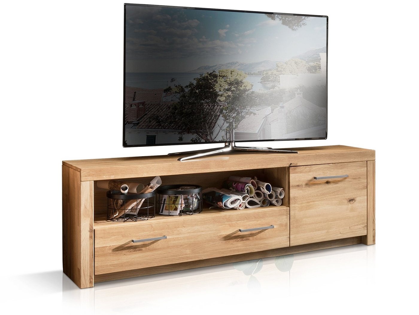 Moebel-Eins TV-Board, KAMILLA Lowboard II, Material Massivholz, Wildeiche geölt