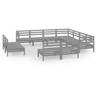 vidaXL 11-tlg Garten-Lounge-Set Massivholz Kiefer Grau