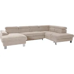 Polstergarnitur COTTA "Komaris U-Form", beige, B:320cm, Sitzmöbel-Sets, Set bestehend aus: Wohnlandschaft mit Kopfteilverstellung & Hocker