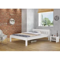 Erst-Holz Futonbett Doppelbett 140x200 Doppelbett Massivholzbett weiß Kiefer Rollrost 60.38-14 W