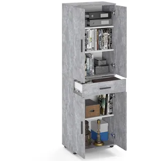 komto Mehrzweckschrank 60 cm Breit - Schrank Beton, Kleiderschrank mit 1 Schublade, Hochschrank, Büroschrank, Bücherschrank mit 4 Türen | Porto 180 х 34 х 60 cm