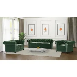 s-style möbel CHESTERFIELD-SOFA 2-Sitzer Nyx Flasche grün Samt