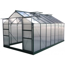 Gewächshaus 13,2m2 grün, Doppelstegplatten aus Polycarbonat 4mm + Fundament Green Protect