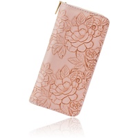 WisePoint Damen Geldbörse, PU Leder Geldbörsen für Frauen, Lange Damen Geldbörsen Damen Geldbörsen mit Blume, Mode Damen Geldbörse für Reisen, Dating, Shopping, Party (Rosa)