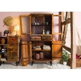 Massivmoebel24 Vitrine Altholz 90 x 35 x 200 cm Mehrfarbig