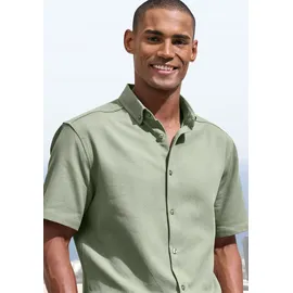 H.I.S. Kurzarmhemd "Regular Fit", Herren, Gr. L (41/42), N-Gr, grün (salbei), Web, Obermaterial: 100% Baumwolle, unifarben, regular fit, Rundhals, abgesteppte Kante, Hemden, in hochwertiger Struktur Optik