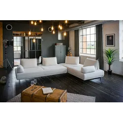 KAWOLA Ecksofa CANE Schlafsofa Daybed mit 2 Armlehnkissen Stoff cremeweiß