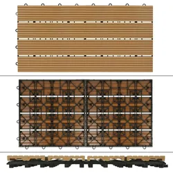 24x WPC Terrassenfliesen Balkonfliese Klickfliese Fliesen Holz 60x30cm Teak 4m2