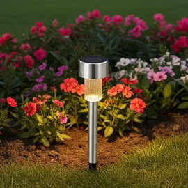 casativo-lighting Wegeleuchte Solar 10,0 cm 6er Set mit Erdspiess Dämmerungssensor Silber