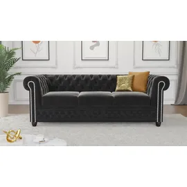 s-style möbel SITZGARNITUR 3+2+1 Chesterfield Nyx Schwarz Samt