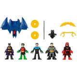 Fisher-Price Imaginext DC Super Friends Batman Spielzeugset mit 5 beweglichen Figuren und 7 Rollenspielzubehörteilen, Familien-Multipack,