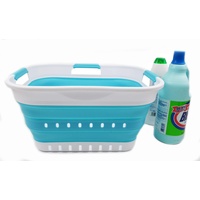 SAMMART 19L Collapsible SUPER Mini 3 Handled Plastic Laundry Basket (White/Bright Blue, 1)