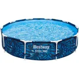 BESTWAY Steel Pro Frame Pool Ø 305 x 66 cm, tropisches Blatt-Design