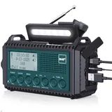 Kurbelradio DAB/DAB+/UKW, Baustellenradio Radio Batteriebetrieben, Tragbare Solar Notfallradio mit 5000mAh Wiederaufladbare Akku, LED Taschenlampe & Leselicht, IPX4, SOS-Alarm für Outdoor, Camping