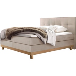 Boxspringbett HASENA "Bella", beige (beige, eiche bianco), B:148cm L:210cm, Komplettbetten, Boxspringbett, mit Punktsteppung im Kopfteil, Sockel in Eiche, Federkernmatratze
