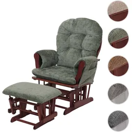 Mendler Relaxsessel HWC-C76 Chenille 52 x 100 x 80 cm Grün mit Hocker