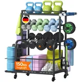 Lifewit Hantelständer für Home Gym, Hantelablage mit Abschließbare Universal-Räder und Haken, Kettlebell Rack, Yoga-Mattenhalter, Hantelregal für Krafttraining, Gewichtsregal für Haus, Garage, Mittel