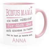 SpecialMe® Tasse personalisiertes Geschenk Spruch Papa/Mama Ich habe versucht für dich das beste Geschenk zu finden... anpassbarer Name Bonusmama - 1 Name rosa Keramik-Tasse