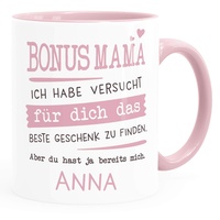 SpecialMe® Tasse personalisiertes Geschenk Spruch Papa/Mama Ich habe versucht für dich das beste Geschenk zu finden. anpassbarer Name Bonusmama - 1 Name rosa Keramik-Tasse