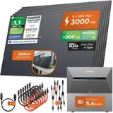 Solarway® All In One Balkonkraftwerk mit Speicher 3000W komplett Steckdose - 5,4 kWh Anker Solix 3 PRO Speicher - Solaranlage Komplettset - 500W bifaziale Solarmodule & Anker Speicher & Zubehör