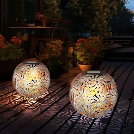 GLOBO LED Solar Kugelleuchte Geflecht Metall spritzwassergeschützt grau silberfarben