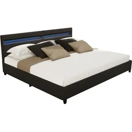 Home Deluxe LED Bett NUBE - Schwarz, 200 x 200 cm - inkl. Matratze, Lattenrost und Schubladen I Polsterbett Design Bett inkl. Beleuchtung - Schwarz