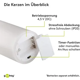 goobay LED Echtwachskerze 3 St. weiß