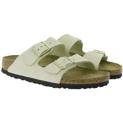 BIRKENSTOCK Arizona Damen Nubukleder-Pantoletten Made in Germany Sommer-Schuhe Schmale Weite Sandalen 1026711 Beige - 36