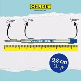 Online Schreibgeräte Kugelschreiberminen 70038, Metallgroßraummine, Stärke M, blau, 6 Stück
