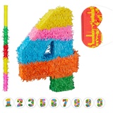 relaxdays Papierdekoration 3-teiliges Pinata Set Zahl 4 blau|gelb|orange