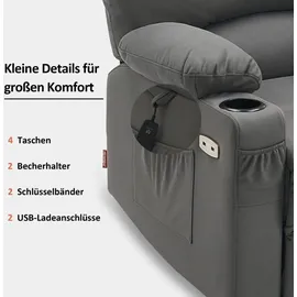 MCombo Relaxsessel 7102 Mikrofaser 70 x 100 x 80 cm Grau mit Aufstehhilfe & Liegefunktion