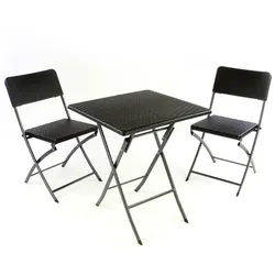VCM 3-tlg. Gartenmöbelset   Tischset mit 2 Stühlen   Balkonset Rattan-Optik   schwarz   Bistroset