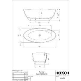 Hoesch Namur freistehende Ovalbadewanne 80 x 180 cm (4401.010305)