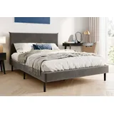 home collective Bett mit Lattenrost, Bettgestell 140x200 cm, Grau, Samtbezug - Grau